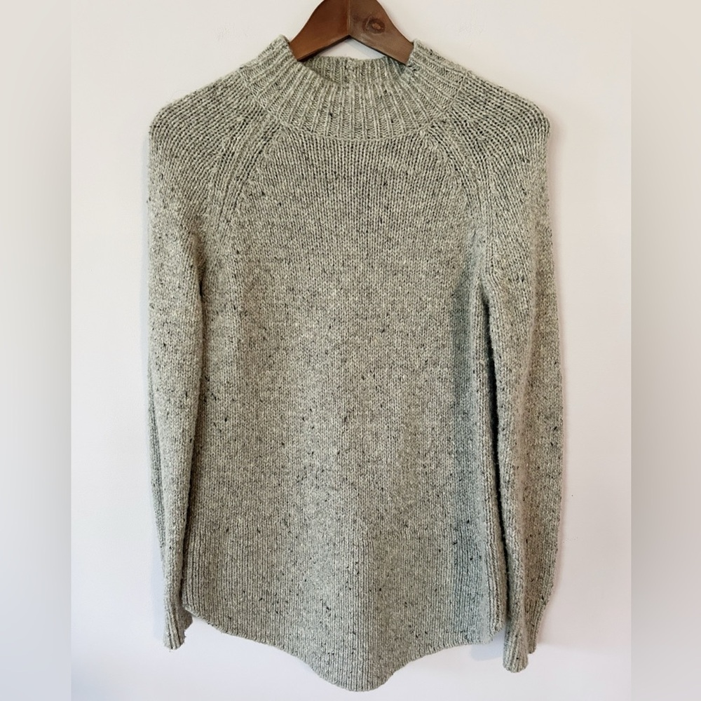 Cynthia Rowley Chunky Knit Mock Neck Sweater | Back Button Detail | Gray | Med